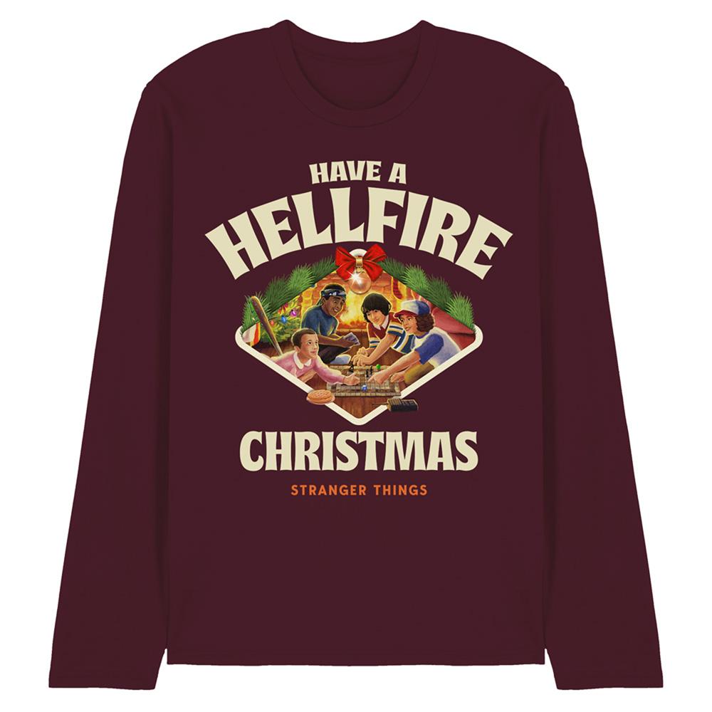Burgundy - Front - Stranger Things Unisex Adult Have A Hellfire Game Board Long-Sleeved Christmas T-Shirt