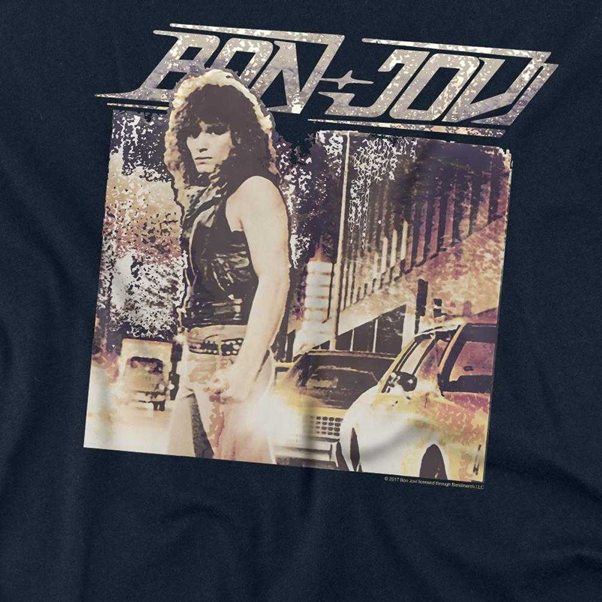 Navy - Side - Bon Jovi Unisex Adult Runaway Jon Long-Sleeved T-Shirt