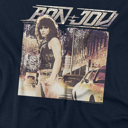 Navy - Side - Bon Jovi Unisex Adult Runaway Jon Long-Sleeved T-Shirt