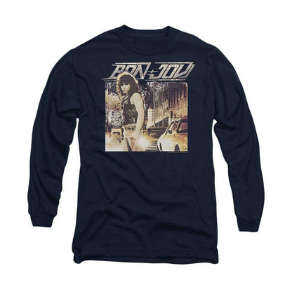 Navy - Front - Bon Jovi Unisex Adult Runaway Jon Long-Sleeved T-Shirt