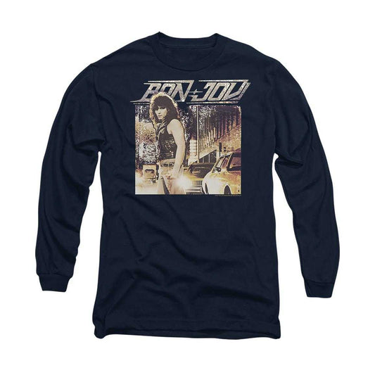 Navy - Front - Bon Jovi Unisex Adult Runaway Jon Long-Sleeved T-Shirt