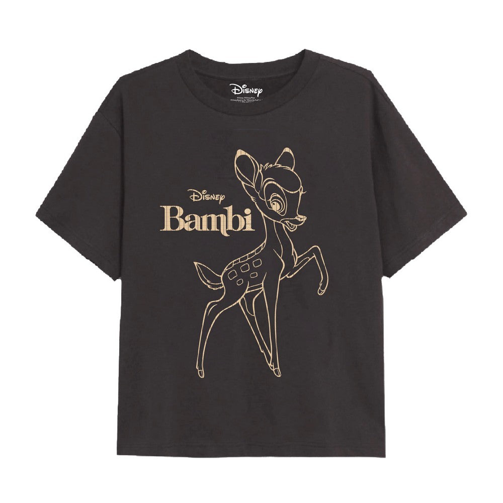 Charcoal - Front - Bambi Girls Outline Metallic T-Shirt