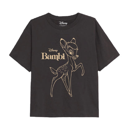 Charcoal - Front - Bambi Girls Outline Metallic T-Shirt
