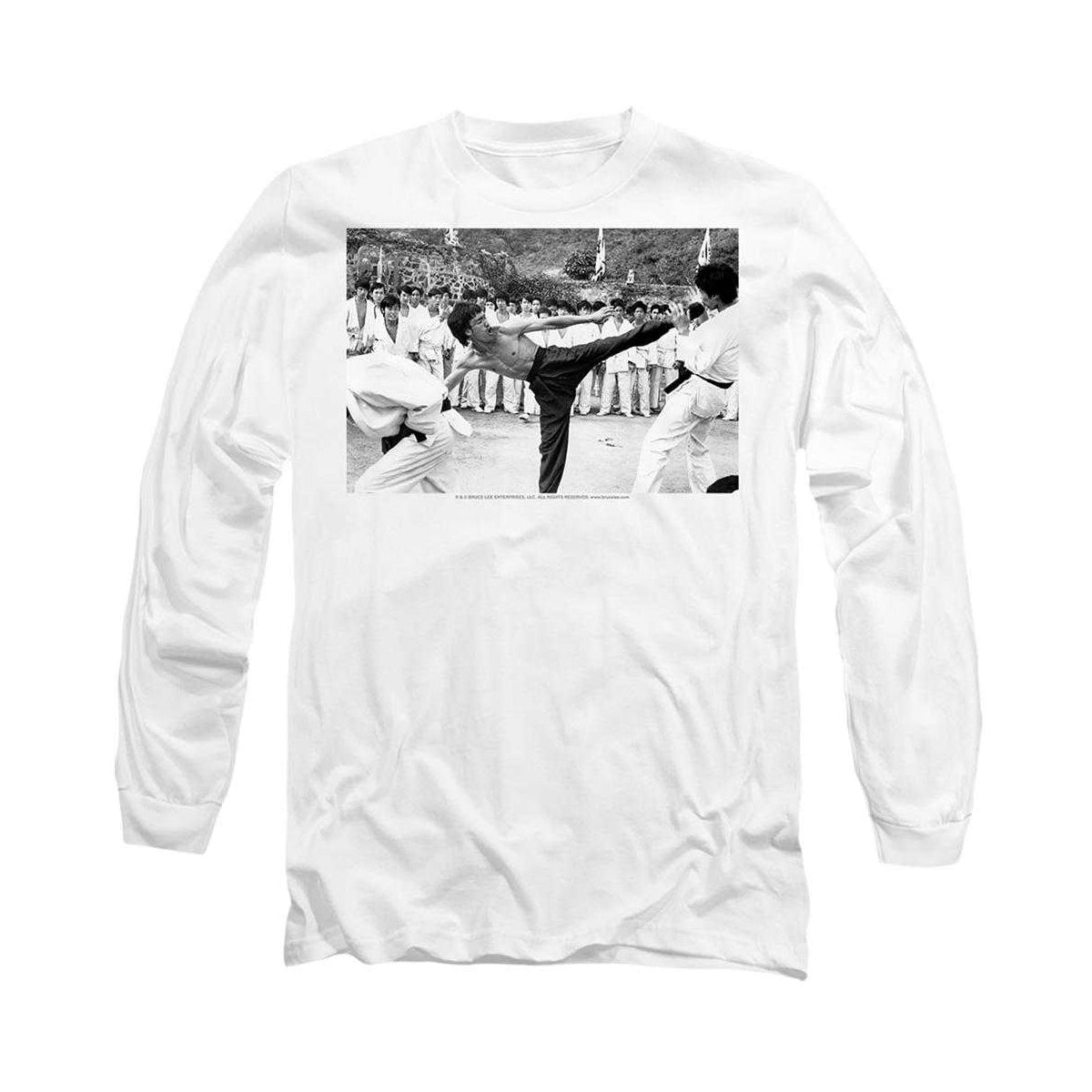 White - Front - Bruce Lee Unisex Adult Kick To The Head Long-Sleeved T-Shirt
