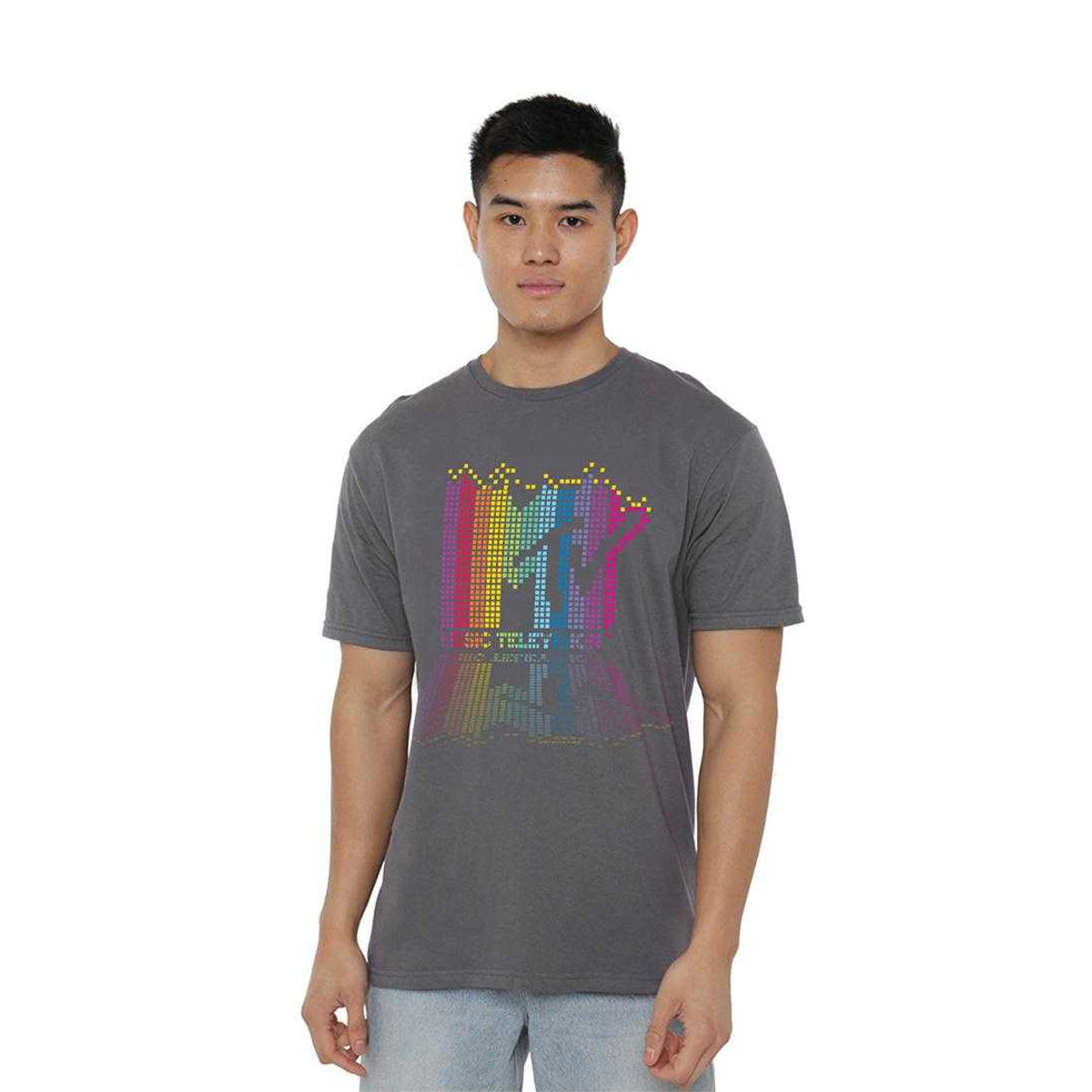Charcoal - Lifestyle - MTV Unisex Adult Rainbow Blocks Logo T-Shirt