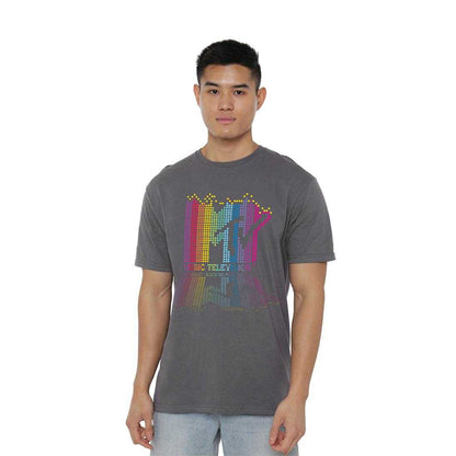 Charcoal - Lifestyle - MTV Unisex Adult Rainbow Blocks Logo T-Shirt