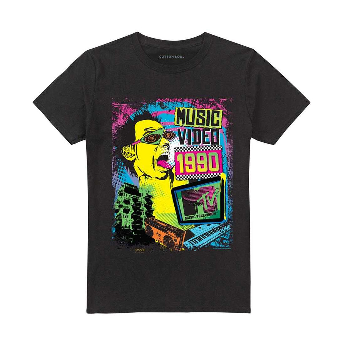 Black - Front - MTV Unisex Adult Neon Rocker Logo T-Shirt