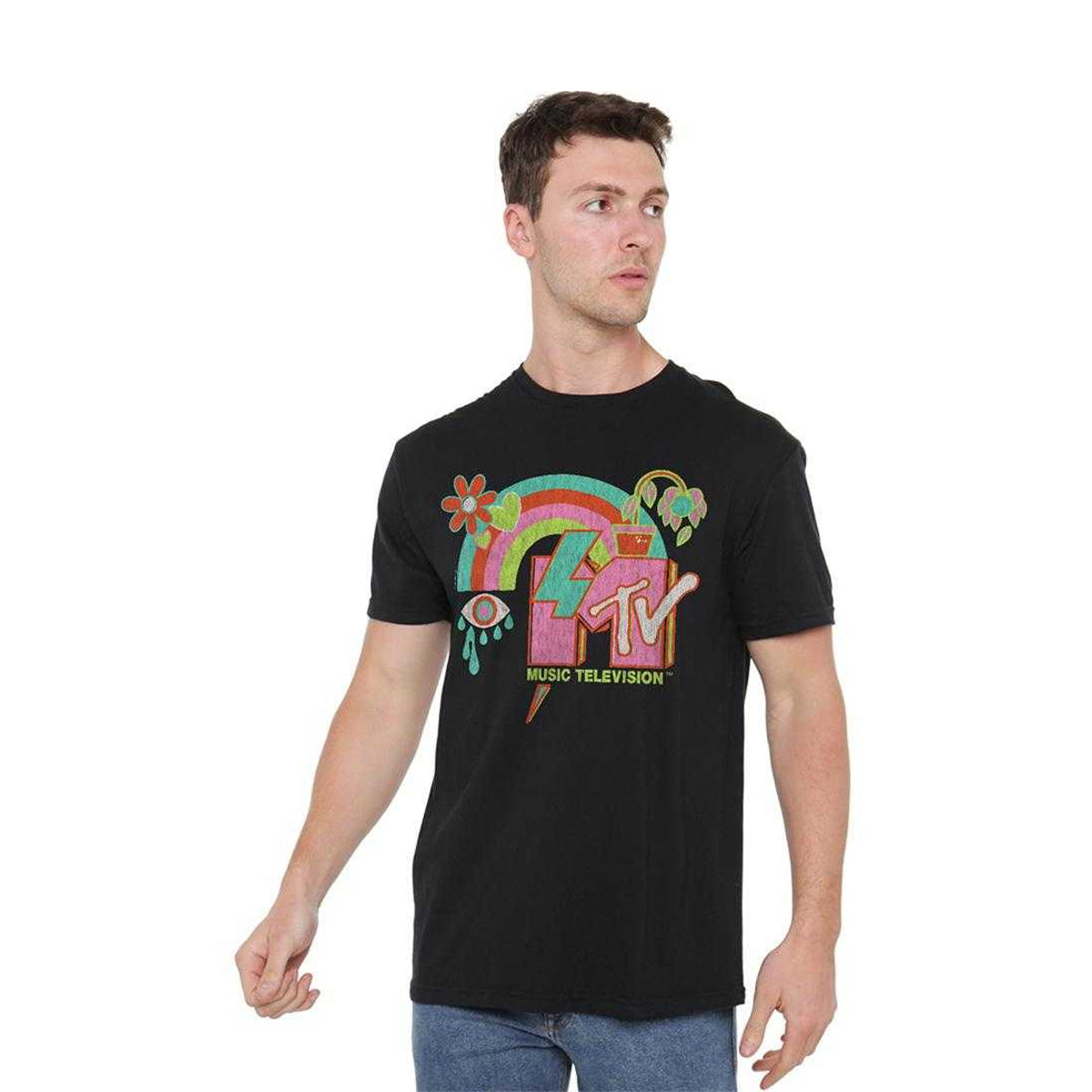 Black - Lifestyle - MTV Unisex Adult Flower Pot T-Shirt