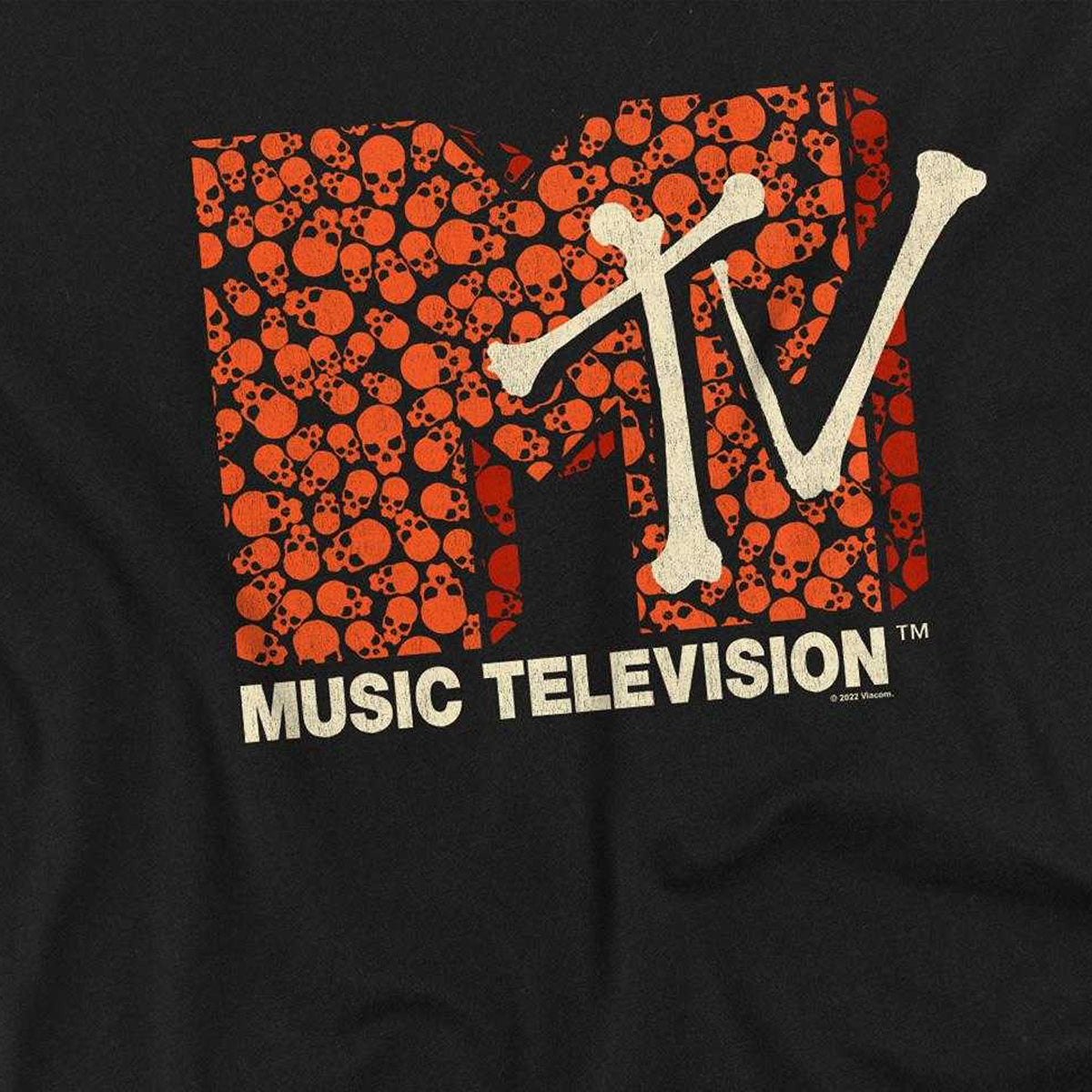 Black - Side - MTV Unisex Adult Skull Filled Logo T-Shirt