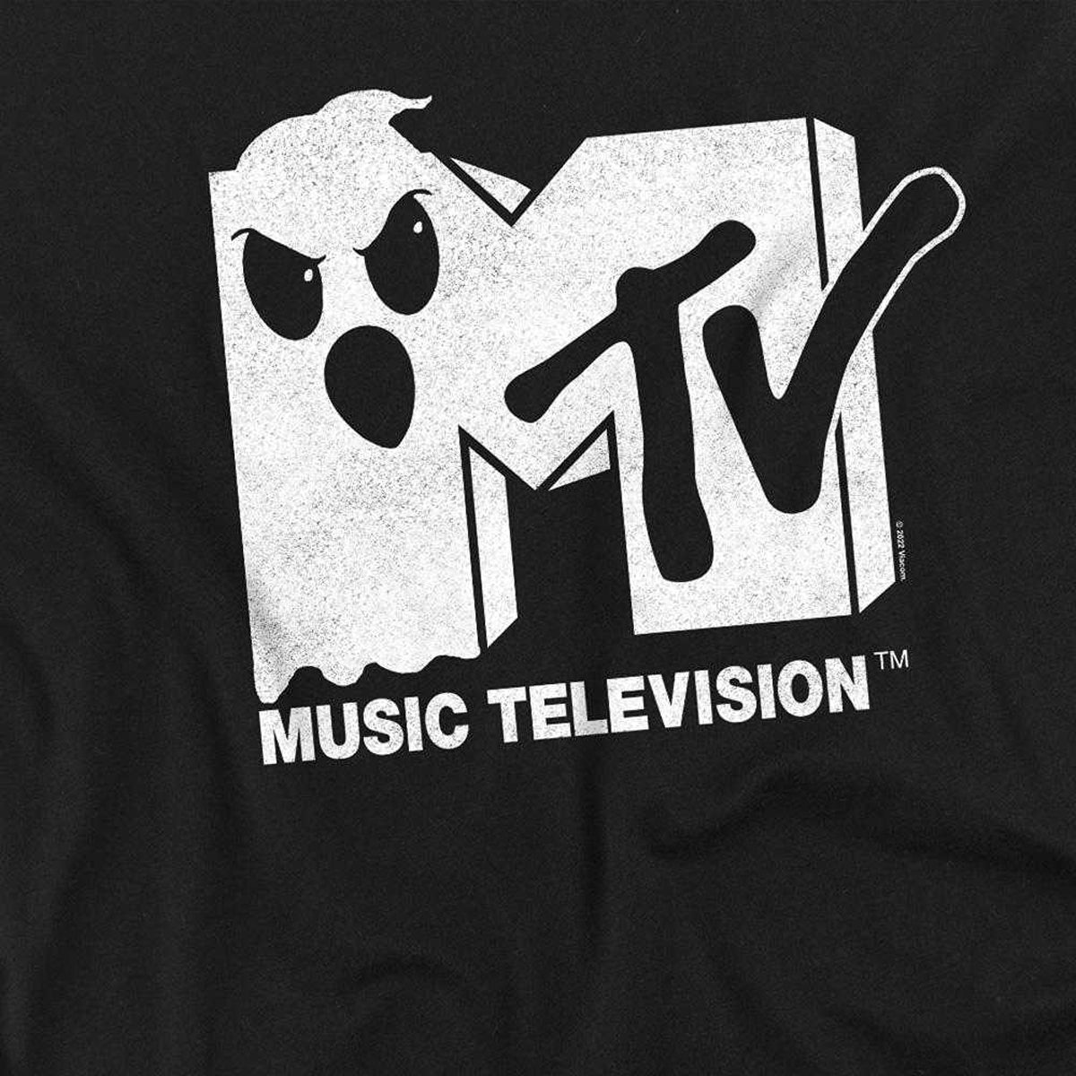 Black - Side - MTV Unisex Adult Ghost In The Logo T-Shirt