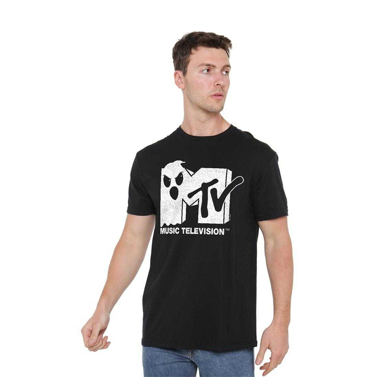 Black - Lifestyle - MTV Unisex Adult Ghost In The Logo T-Shirt