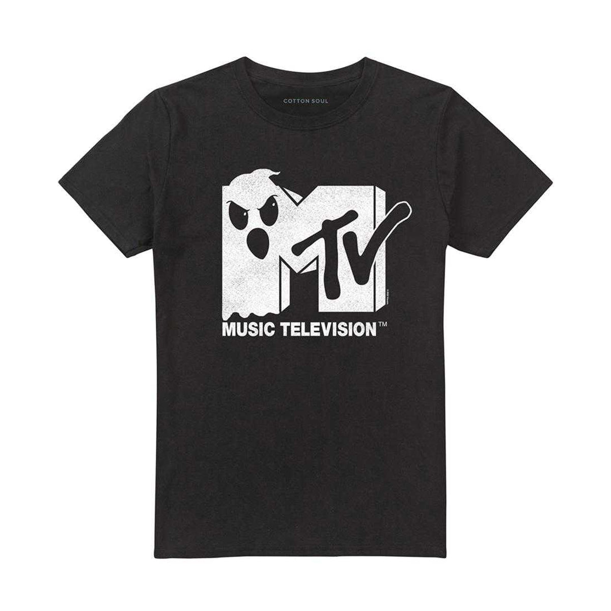 Black - Front - MTV Unisex Adult Ghost In The Logo T-Shirt