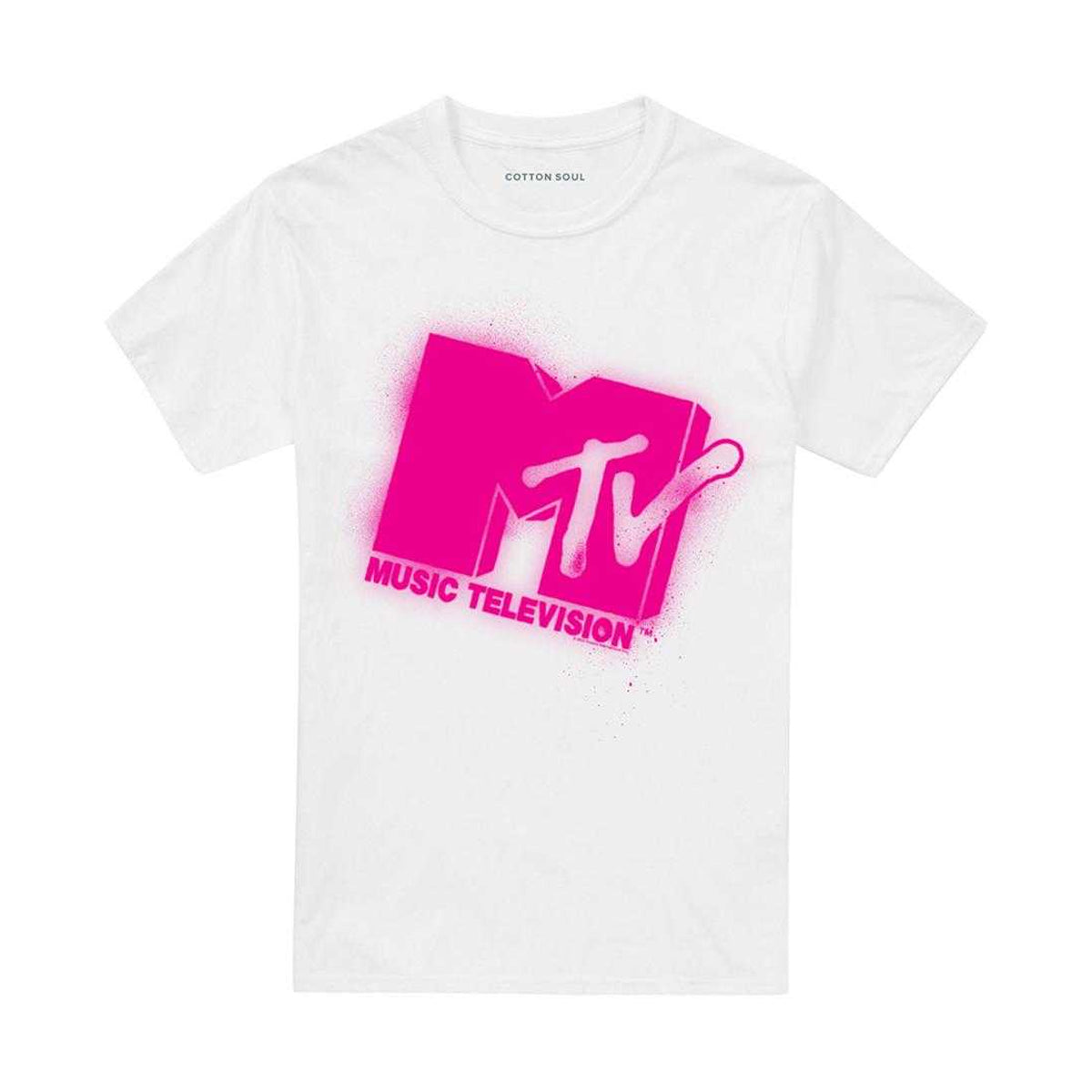 White - Front - MTV Unisex Adult Spray Paint Logo T-Shirt