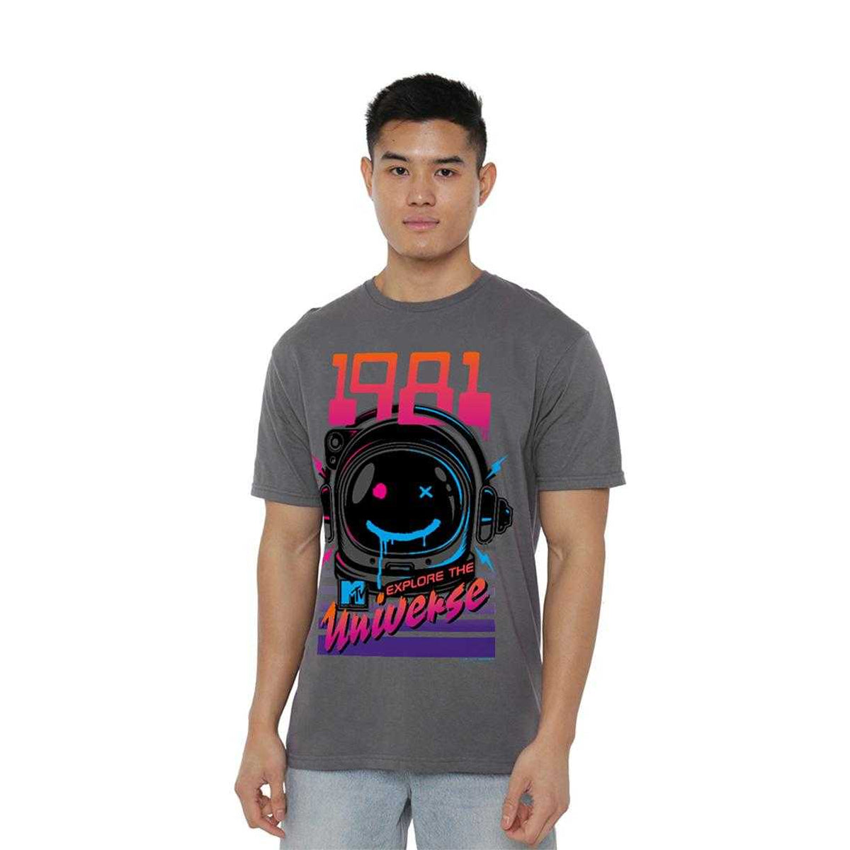 Charcoal - Lifestyle - MTV Unisex Adult Explore The Universe Logo T-Shirt
