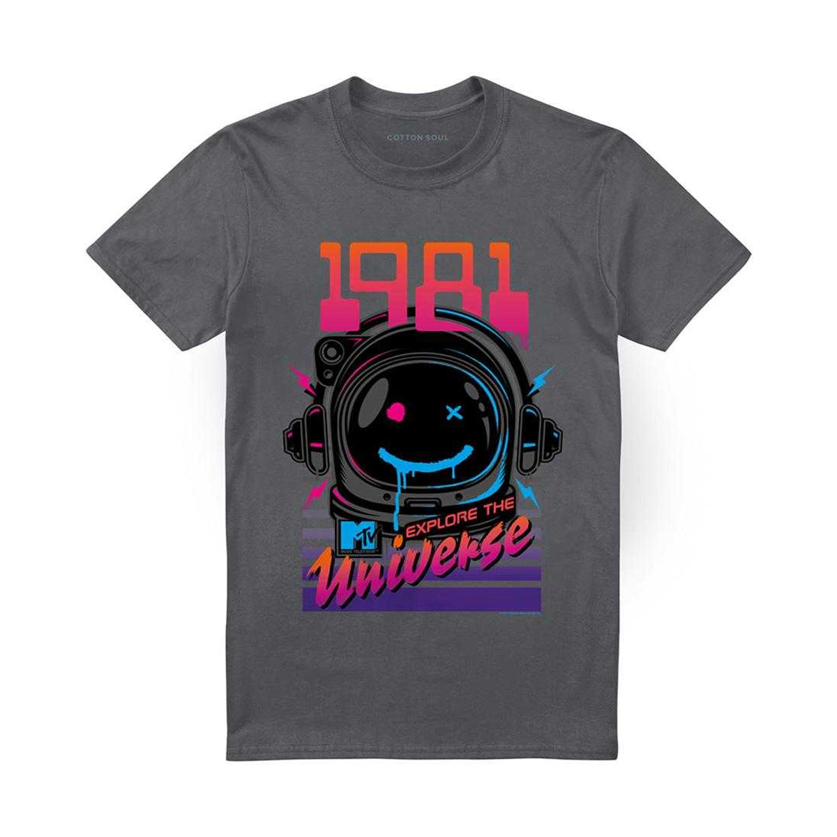 Charcoal - Front - MTV Unisex Adult Explore The Universe Logo T-Shirt