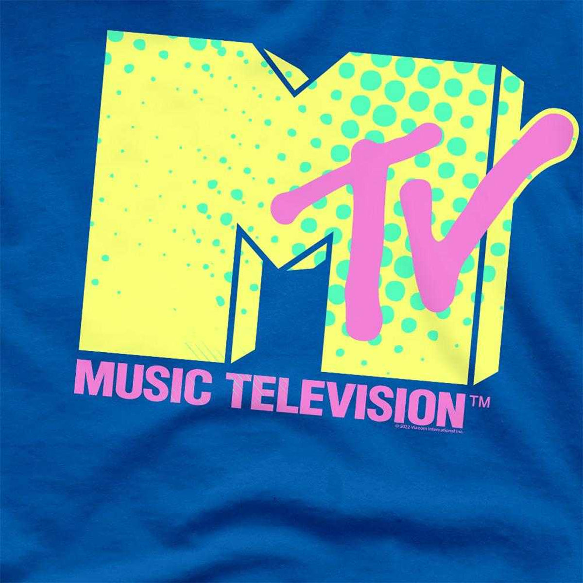 Royal Blue - Side - MTV Unisex Adult Neon Logo T-Shirt