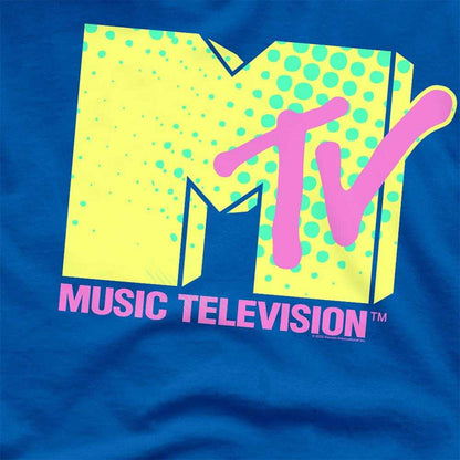 Royal Blue - Side - MTV Unisex Adult Neon Logo T-Shirt