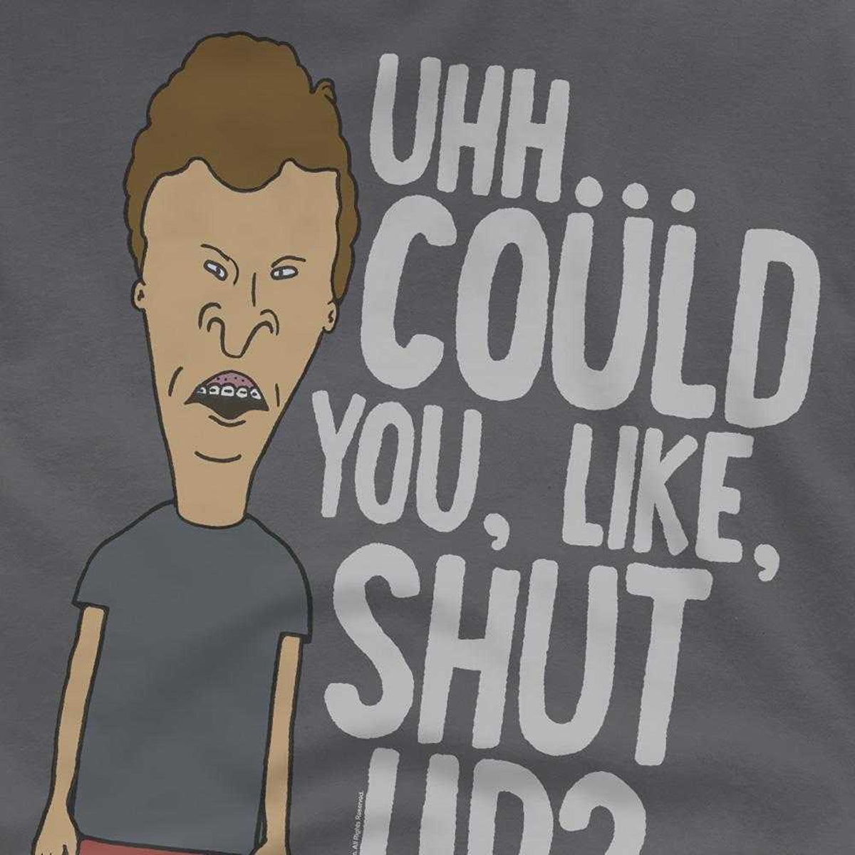 Charcoal - Side - Beavis & Butthead Unisex Adult Could You Like Shut Up? T-Shirt