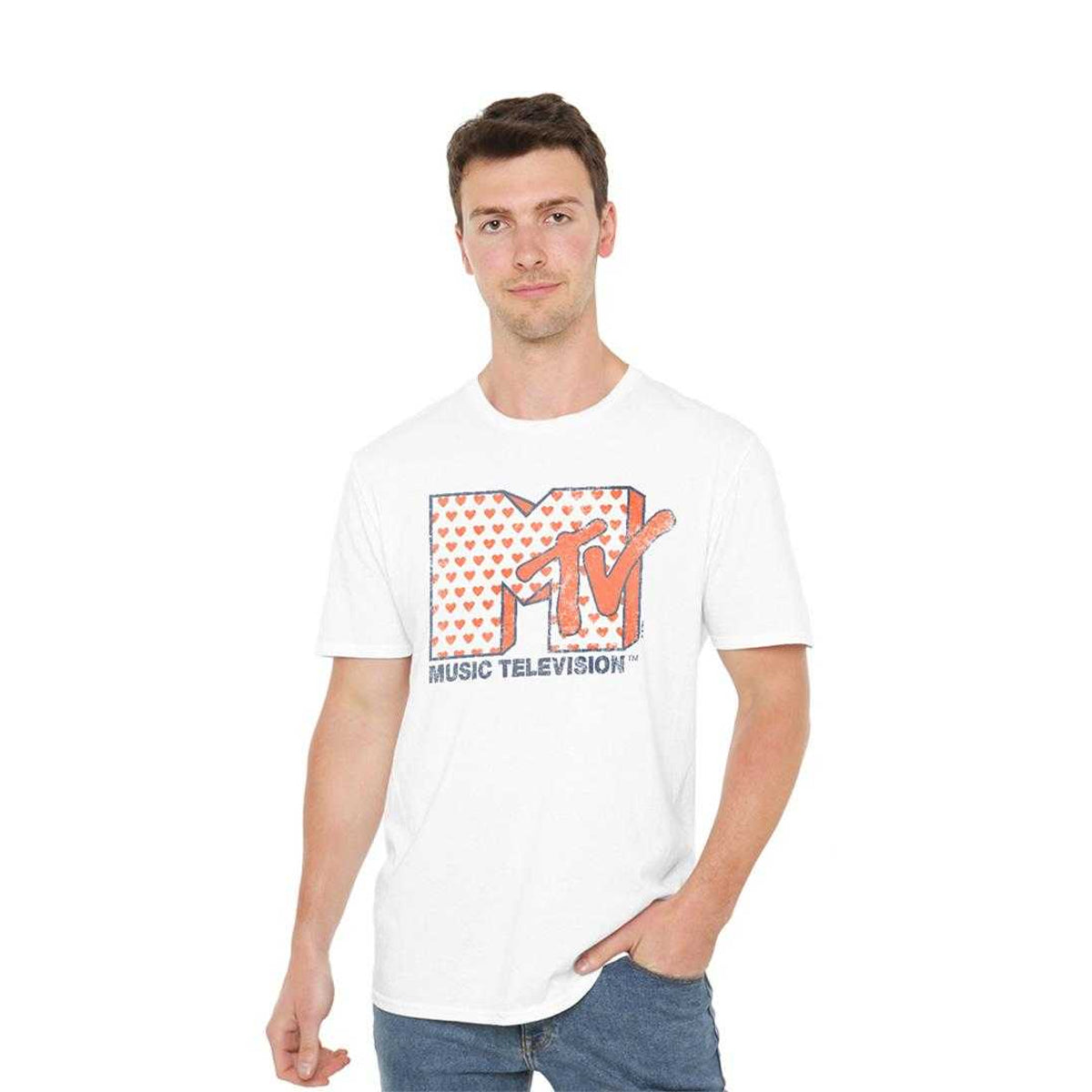White - Lifestyle - MTV Unisex Adult Hearts T-Shirt