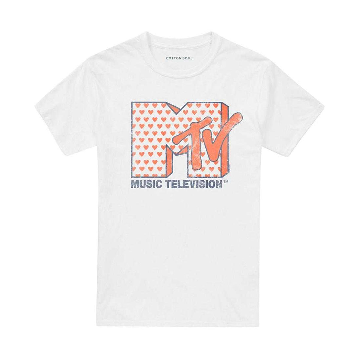 White - Front - MTV Unisex Adult Hearts T-Shirt
