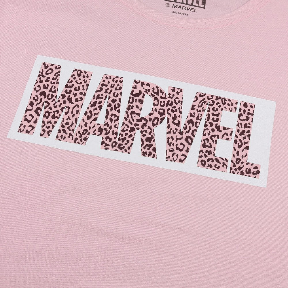 Light Pink - Side - Marvel Womens-Ladies Leopard Print Logo T-Shirt