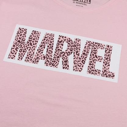 Light Pink - Side - Marvel Womens-Ladies Leopard Print Logo T-Shirt