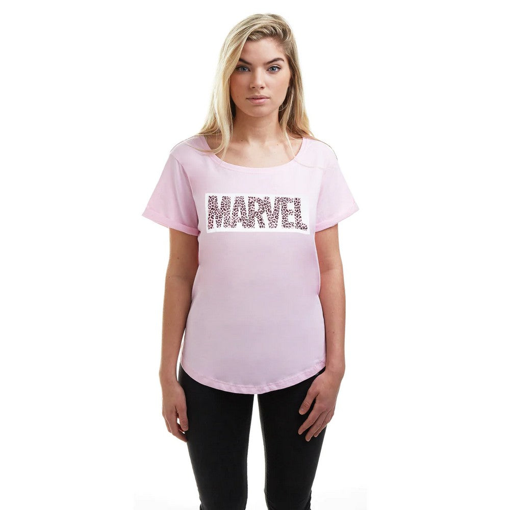 Light Pink - Lifestyle - Marvel Womens-Ladies Leopard Print Logo T-Shirt