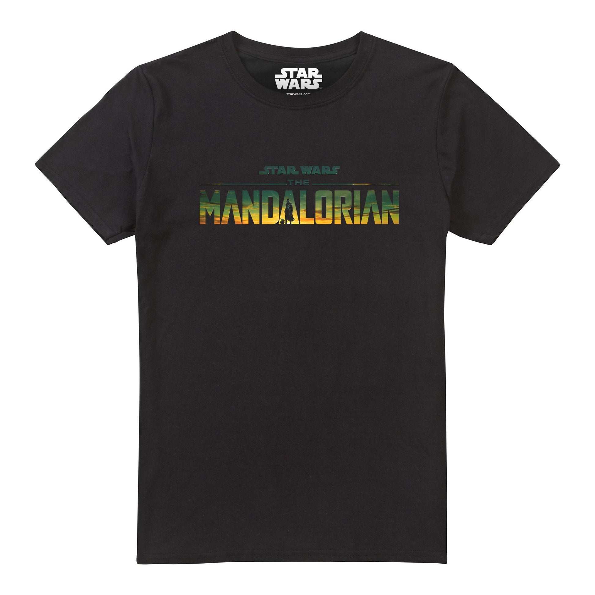 Black - Front - Star Wars: The Mandalorian Mens Landscape Logo T-Shirt