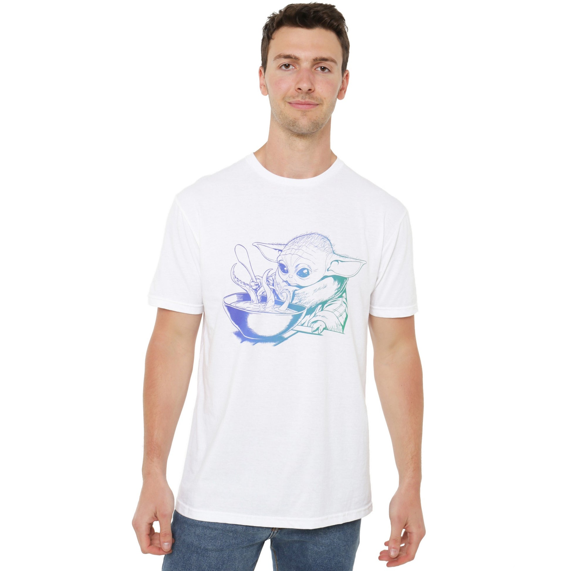 White - Side - Star Wars Mandalorian Mens Grogu Gradient T-Shirt
