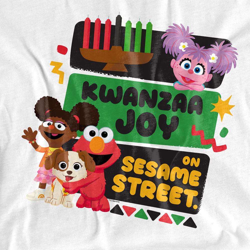 White - Side - Sesame Street Womens-Ladies Kwanzaa Joy Gabrielle And Elmo T-Shirt