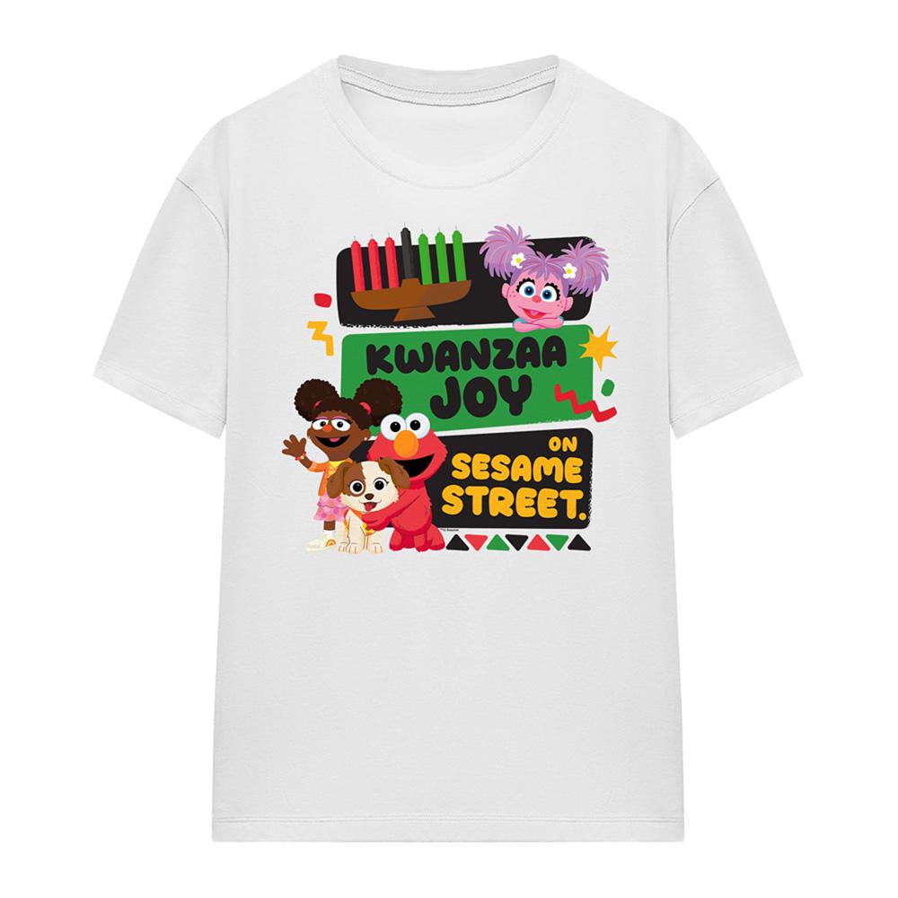 White - Front - Sesame Street Womens-Ladies Kwanzaa Joy Gabrielle And Elmo T-Shirt