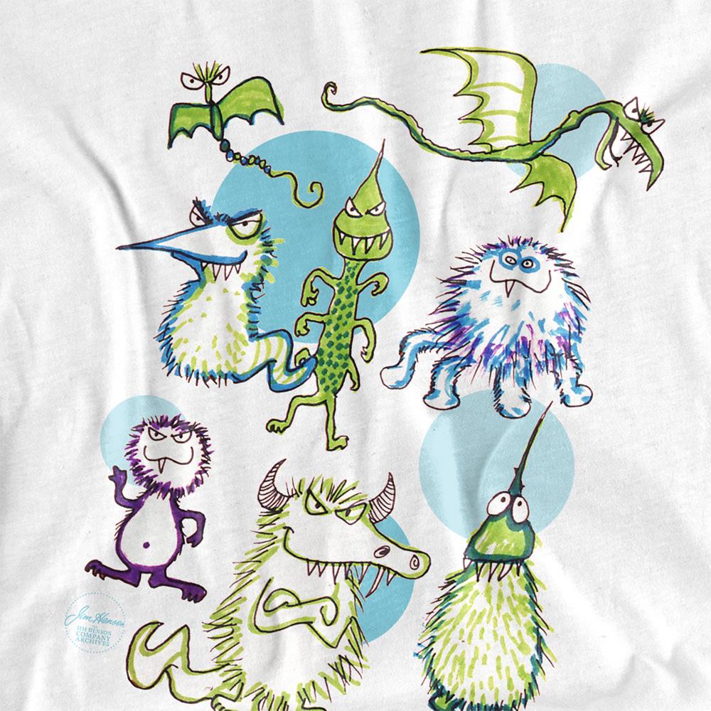 White - Side - Jim Henson Womens-Ladies Monster Doodles T-Shirt