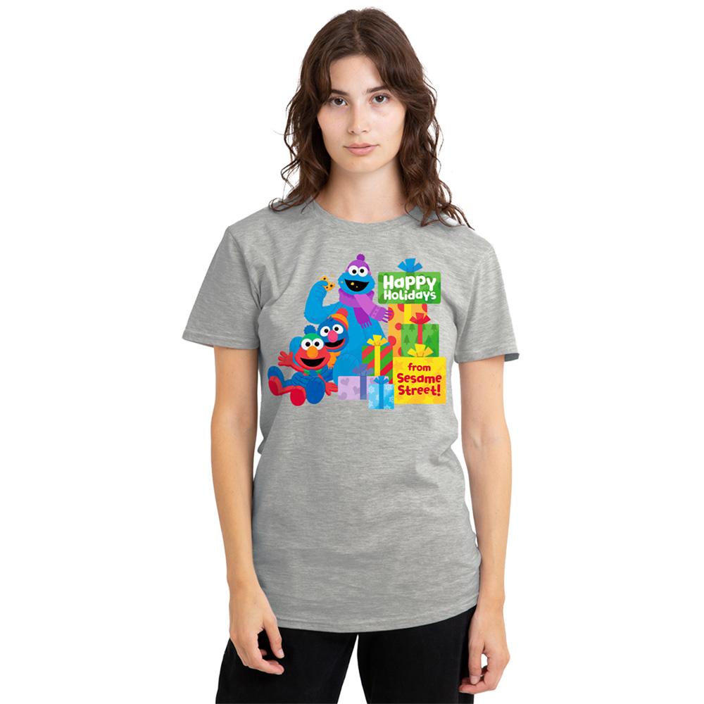 Athletic Heather - Lifestyle - Sesame Street Womens-Ladies Happy Holidays Gifts T-Shirt