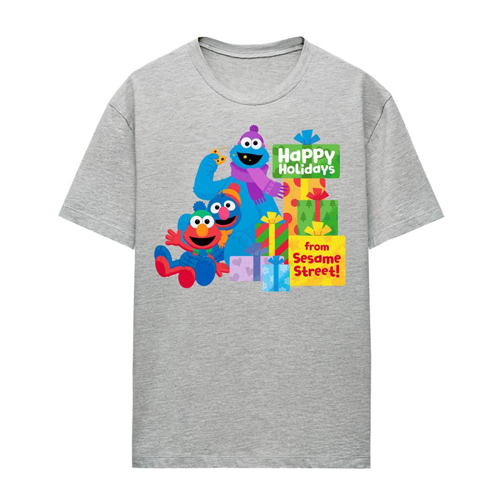 Athletic Heather - Front - Sesame Street Womens-Ladies Happy Holidays Gifts T-Shirt