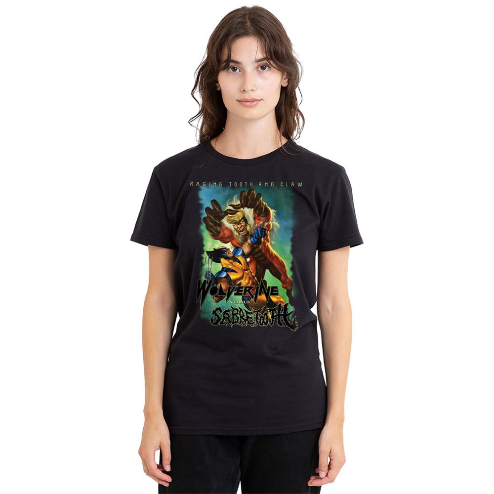 Black - Side - Marvel Comics Unisex Adult Wolverine Versus Sabretooth T-Shirt