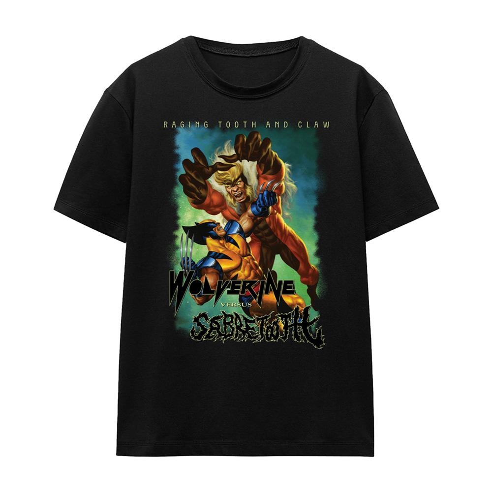Black - Front - Marvel Comics Unisex Adult Wolverine Versus Sabretooth T-Shirt