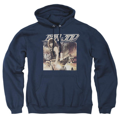 Navy - Front - Bon Jovi Unisex Adult Runaway Jon Hoodie