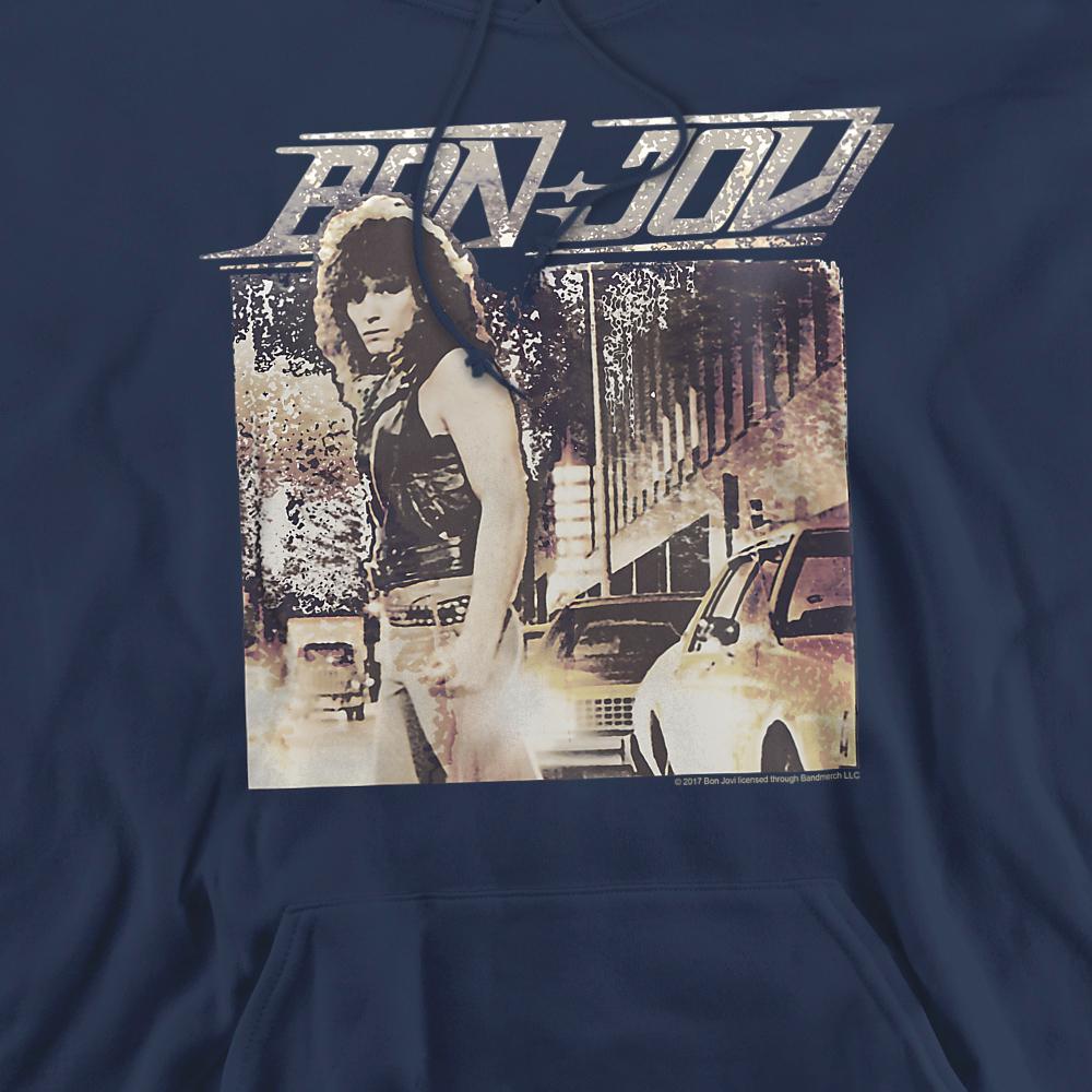 Navy - Side - Bon Jovi Unisex Adult Runaway Jon Hoodie
