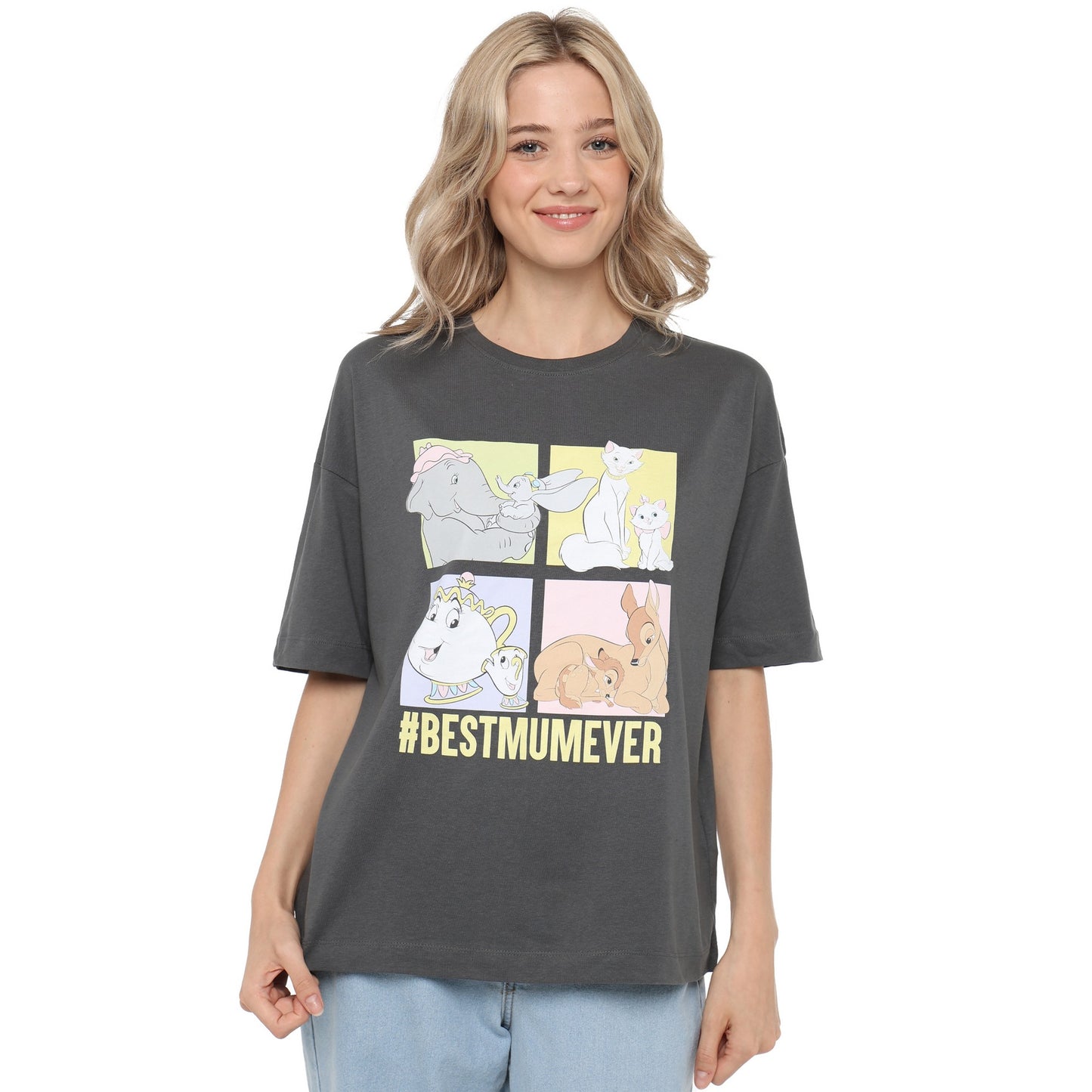 Dark Charcoal - Side - Disney Womens-Ladies #Bestmumever Oversized T-Shirt