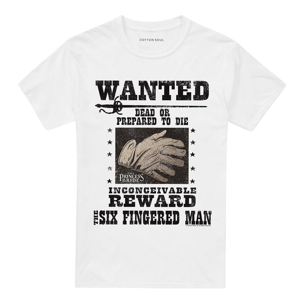 White - Front - The Princess Bride Unisex Adult Wanted 6 Fingered Man T-Shirt