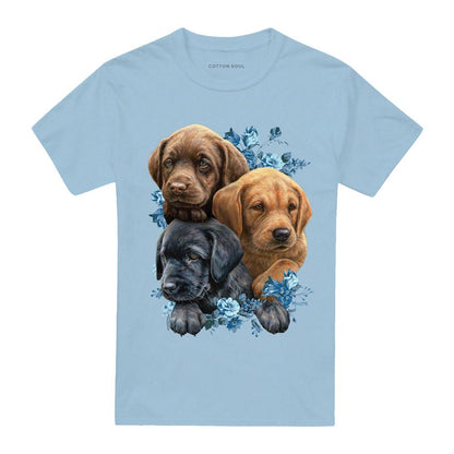 Light Blue - Front - Wild Wings Unisex Adult Puppy Pile T-Shirt