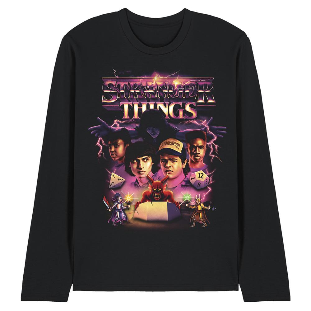 Black - Front - Stranger Things Unisex Adult Thunder Metal Band Group Shot Long-Sleeved T-Shirt