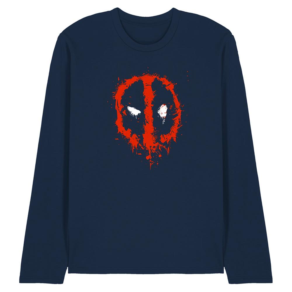 Navy - Front - Deadpool Unisex Adult Painted Logo Long-Sleeved T-Shirt