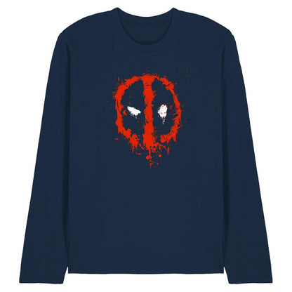 Navy - Front - Deadpool Unisex Adult Painted Logo Long-Sleeved T-Shirt