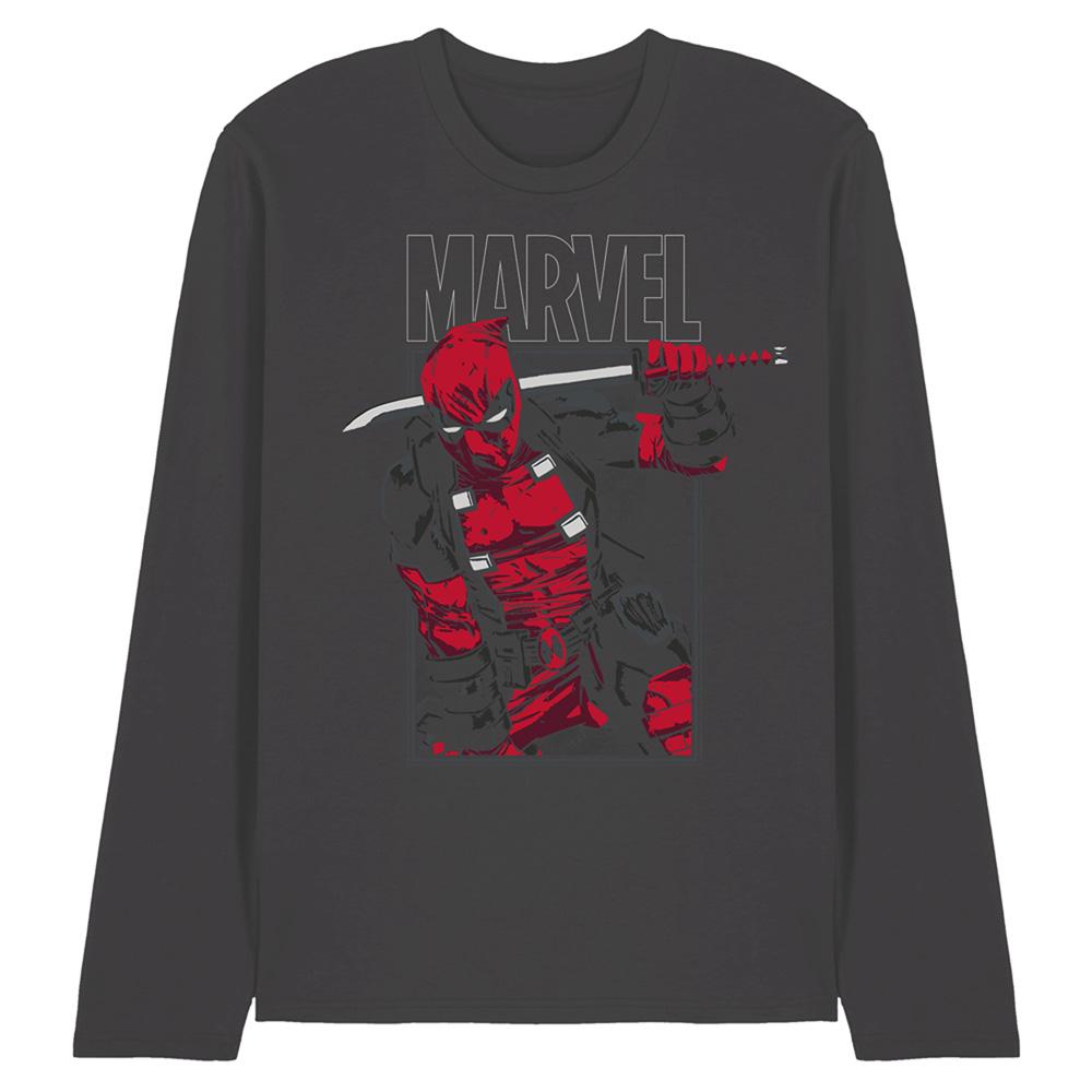 Charcoal - Front - Deadpool Unisex Adult Sword Long-Sleeved T-Shirt