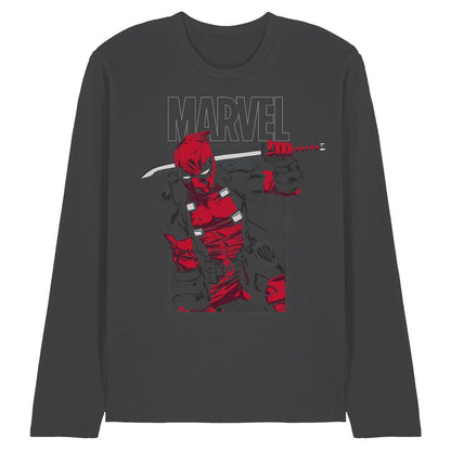 Charcoal - Front - Deadpool Unisex Adult Sword Long-Sleeved T-Shirt