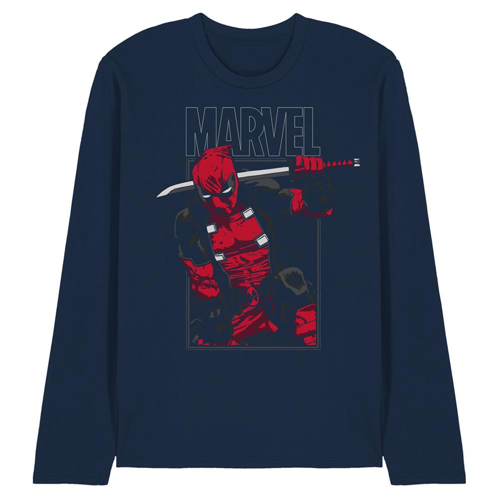 Navy - Front - Deadpool Unisex Adult Sword Long-Sleeved T-Shirt