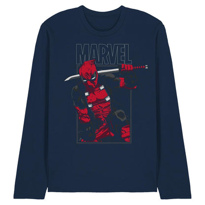 Navy - Front - Deadpool Unisex Adult Sword Long-Sleeved T-Shirt