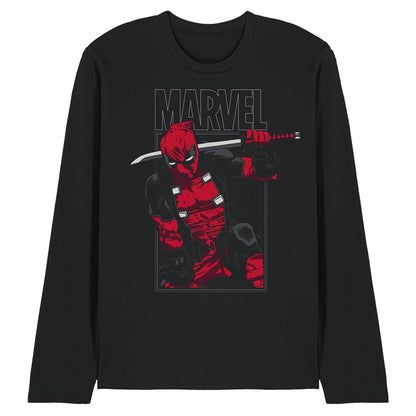 Black - Front - Deadpool Unisex Adult Sword Long-Sleeved T-Shirt