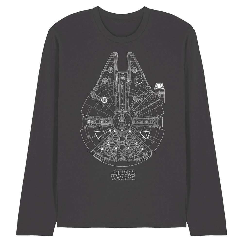 Charcoal - Front - Star Wars Unisex Adult Millenium Lines Long-Sleeved T-Shirt